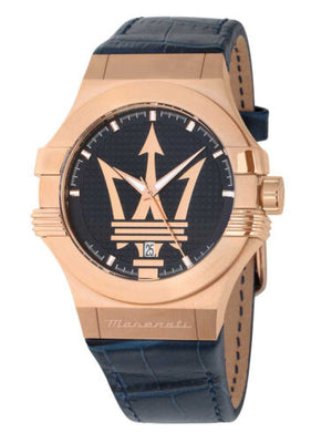 Maserati Potenza 42mm Rose Gold & Blue Dial Blue Leather Strap Watch For Men - R8851108027 Authentic Buy Shop Now