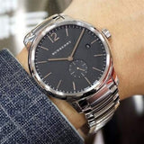 Burberry The Classic Round Black Dial Silver Steel Strap Watch for Men - BU10005 Authentic Buy Shop Now