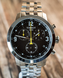 Tissot PRC 200 Chronograph Black Dial Silver Steel Strap Watch For Men - T055.417.11.057.00 Authentic Buy Shop Now
