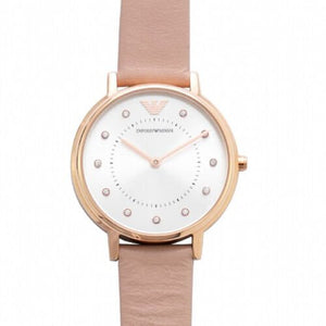 Emporio Armani Kappa Rose Gold & White Dial Beige Nude Leather Strap Watch For Women - AR2510 Authentic Buy Shop Now