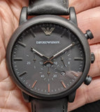 Emporio Armani Luigi Chronohraph Black Dial Black Leather Strap Watch For Men - AR1970 Authentic Buy Shop Now