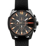 Diesel Mega Chief Chronograph Black Dial Black Leather Strap Watch For Men - DZ4291 Authentic Buy Shop Now