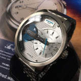 Diesel Mini Daddy Dual Time Silver Dial Stainless Steel Watch For Men - DZ7305 Authentic Buy Shop Now