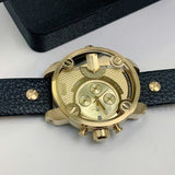 Diesel Mr Daddy Gold Dial Black Leather Strap Watch For Men - DZ7363 Authentic Buy Shop Now