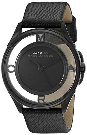Marc Jacobs Tether Transparent Black Dial Black Leather Strap Watch for Women - MBM1379 Authentic Buy Shop Now