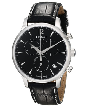 Tissot Tradition Chronograph Black Dial Black Leather Strap Watch For Men - T0636171605700 Authentic Buy Shop Now