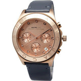 Marc Jacobs Blade Chronograph Rose Gold Dial Black Leather Strap Watch for Women - MBM1188 Authentic Buy Shop Now
