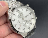 Hugo Boss Aeroliner Chronograph White Dial Silver Steel Strap Watch For Men - 1512445 Authentic Buy Shop Now