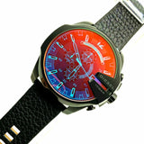 Diesel Mega Chief Chronograph Black Dial Black Leather Strap Watch For Men - DZ4323 Authentic Buy Shop Now