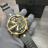 Diesel Mr Daddy Chronograph Black Dial Black Leather Strap Watch For Men - DZ7371 Authentic Buy Shop Now