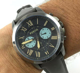 Fossil Grant Chronograph Gunmetal Grey Dial Grey Leather Strap Watch for Men - FS5183 Authentic Buy Shop Now