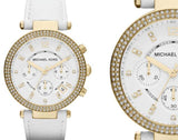 Michael Kors Parker White Dial with Diamonds White Leather Strap Watch for Women - MK2290 Authentic Buy Shop Now
