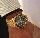 Emporio Armani Chronograph Black Dial Gold Steel Strap Watch For Men - AR5857 Authentic Buy Shop Now