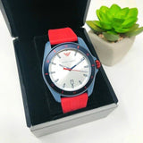 Emporio Armani Sigma Silver Dial Red Silicone Strap Watch for Men - AR11219 Authentic Buy Shop Now