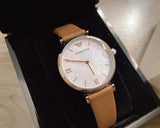 Emporio Armani Gianni T-Bar White Dial Brown Leather Strap Watch for Women - AR1988 Authentic Buy Shop Now