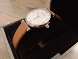 Emporio Armani Gianni T-Bar White Dial Brown Leather Strap Watch for Women - AR1988 Authentic Buy Shop Now