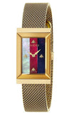 Gucci G-Frame Mother of Pearl Dial Yellow Gold Mesh Bracelet Watch For Women - YA147410 Authentic Buy Shop Now
