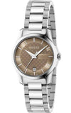 Gucci G Timeless Brown Dial Silver Steel Strap Watch For Women - YA126526 Authentic Buy Shop Now