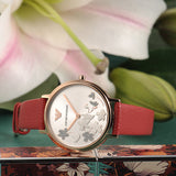 Emporio Armani Kappa Classic Quartz Silver Dial Red Leather Strap Watch For Women - AR11114 Authentic Buy Shop Now