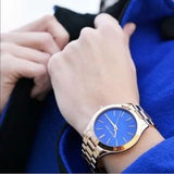 Michael Kors Slim Runway Quartz Blue Dial Rose Gold Steel Strap Watch For Women - MK3494 Authentic Buy Shop Now
