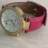 Michael Kors Parker Chronograph White Dial Pink Leather Strap Watch for Women - MK2297 Authentic Buy Shop Now
