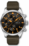 IWC Pilot's Watch Chronograph Black Dial Olive Green Calfskin Strap Watch for Men - IW377730 Authentic Buy Shop Now
