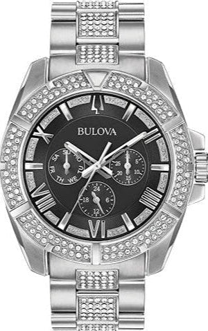 Bulova Crystal Collection Chronograph Black Dial Two Tone Steel Strap Watch for Men - 96C126 Authentic Buy Shop Now