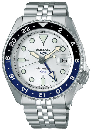 Seiko 5 Sports SKX GMT Automatic Sky Blue Dial Silver Steel Strap Watch For Men - SSK033K1 Authentic Buy Shop Now