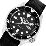 Seiko 5 Sports SKX Automatic Black Dial Black Leather Strap Watch for Men - SRPD55K2 Authentic Buy Shop Now