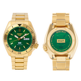 Seiko 5 Sports HUF Limited Edition Green Dial Gold Steel Strap Watch For Men - SRPJ20 Authentic Buy Shop Now