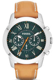 Fossil Grant Chronograph Green Dial Brown Leather Strap Watch for Men - FS4918 Authentic Buy Shop Now