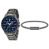 Maserati SFIDA Chronograph Blue Dial Grey Steel Strap Watch For Men - R8873640001 Authentic Buy Shop Now