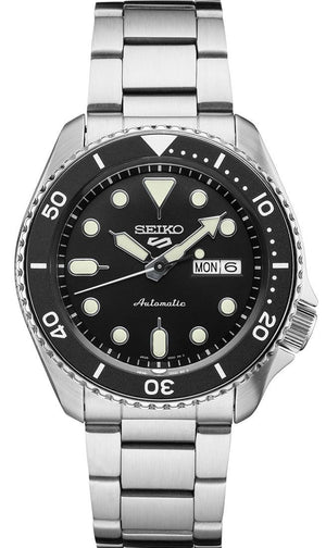 Seiko 5 Sports Automatic Day Date Black Dial Silver Steel Strap Watch for Men - SRPD55K1 Authentic Buy Shop Now