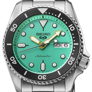 Seiko 5 Sports SKX Midi Automatic Teal Dial Silver Steel Strap Watch For Men - SRPK33K1 Authentic Buy Shop Now