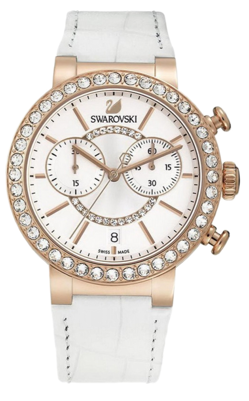 Swarovski Citra Sphere Chrono White Dial White Leather Strap Watch for Women - 5080602 Authentic Buy Shop Now