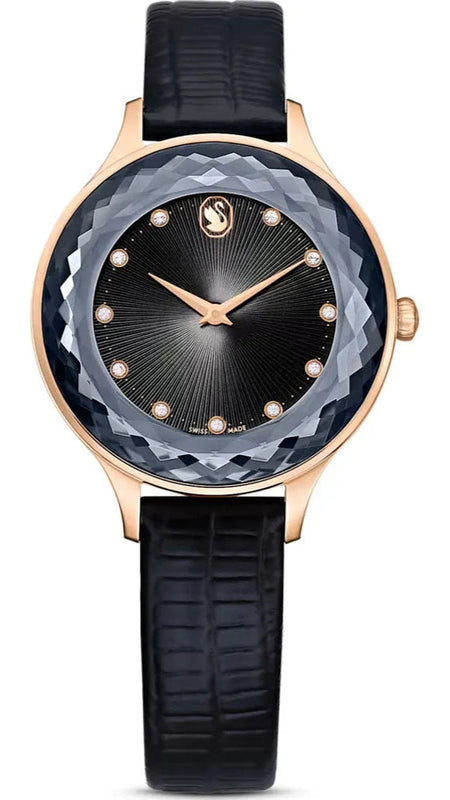 Swarovski Octea Nova Black Dial Black Leather Strap Watch for Women - 5650033 Authentic Buy Shop Now