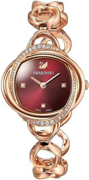 Swarovski Crystal Flower Red Dial Rose Gold Steel Strap Watch for Women - 5552783 Authentic Buy Shop Now