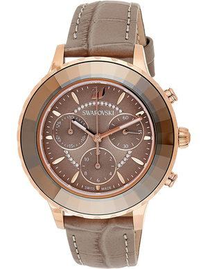 Swarovski Octea Lux Chrono Grey Dial Grey Leather Strap Watch for Women - 5452495 Authentic Buy Shop Now