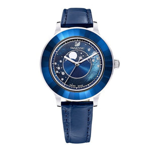 Swarovski Octea Lux Moon Crystal Blue Dial Blue Leather Strap Watch for Women - 5516305 Authentic Buy Shop Now