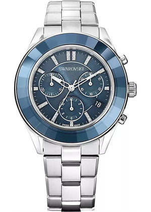 Swarovski Octea Lux Sport Chronograph Blue Dial Silver Steel Strap Watch for Women - 5610481 Authentic Buy Shop Now