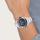 Swarovski Octea Lux Sport Chronograph Black Dial Silver Steel Strap Watch for Women - 5610520 Authentic Buy Shop Now