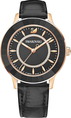Swarovski Octea Lux Black Dial Black Leather Strap Watch for Women - 5414410 Authentic Buy Shop Now