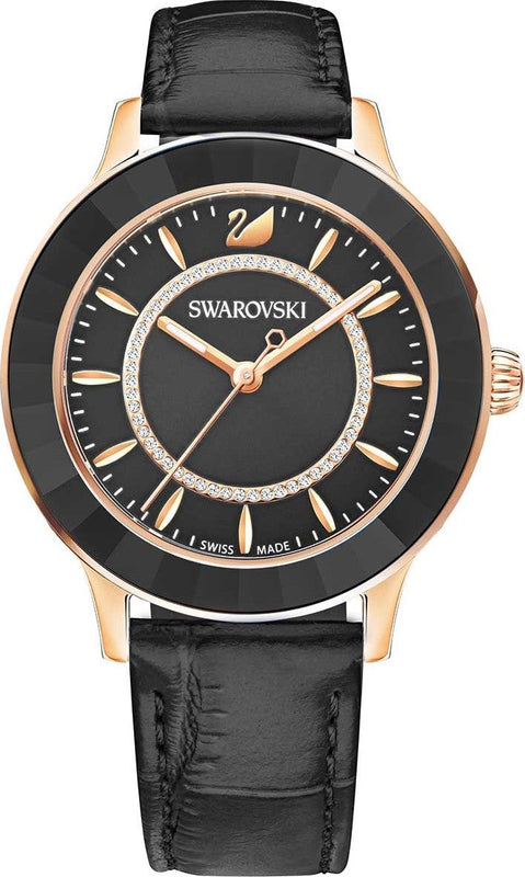 Swarovski Octea Lux Black Dial Black Leather Strap Watch for Women - 5414410 Authentic Buy Shop Now