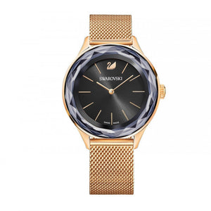 Swarovski Octea Nova Black Dial Rose Gold Mesh Bracelet Watch for Women - 5430424 Authentic Buy Shop Now
