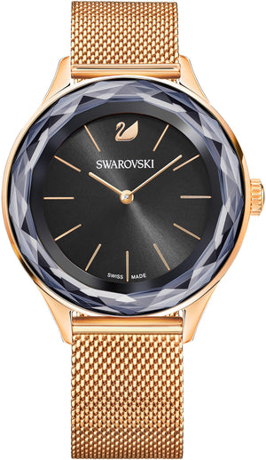 Swarovski Octea Nova Black Dial Rose Gold Mesh Bracelet Watch for Women - 5430424 Authentic Buy Shop Now