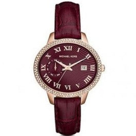 Michael Kors Whitley Quartz Burgundy Dial Burgundy Leather Strap Watch For Women - MK2430 Authentic Buy Shop Now