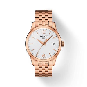 Tissot T Classic Tradition Lady White Dial Rose Gold Steel Strap Watch for Women - T063.210.33.037.00 Authentic Buy Shop Now