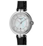 Tissot T Lady Flamingo Mother of Pearl White Dial Black Leather Strap Watch for Women - T094.210.16.111.00 Authentic Buy Shop Now