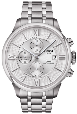 Tissot Chemin des Tourelles Automatic Chronograph White Dial Silver Steel Strap Watch for Men - T099.427.11.038.00 Authentic Buy Shop Now