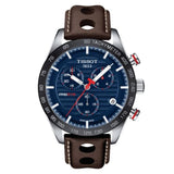 Tissot PRS 516 Chronograph Blue Dial Brown Leather Strap Watch For Men - T100.417.16.041.00 Authentic Buy Shop Now